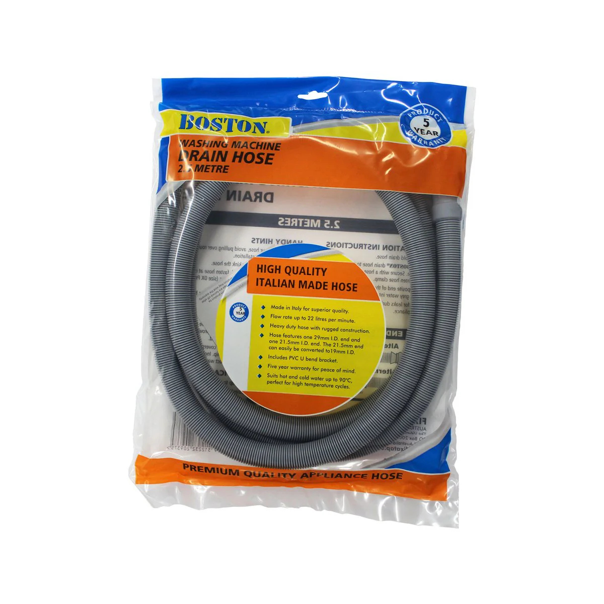 Boston 2.5m Corrugated Washing Machine & Dishwasher Drain Hose - Durable, Heavy-Duty - Image 2