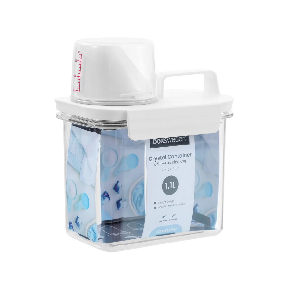 Boxsweden Crystal Laundry Container 1.1L - Clear - Easy Pour Spout - Image 3
