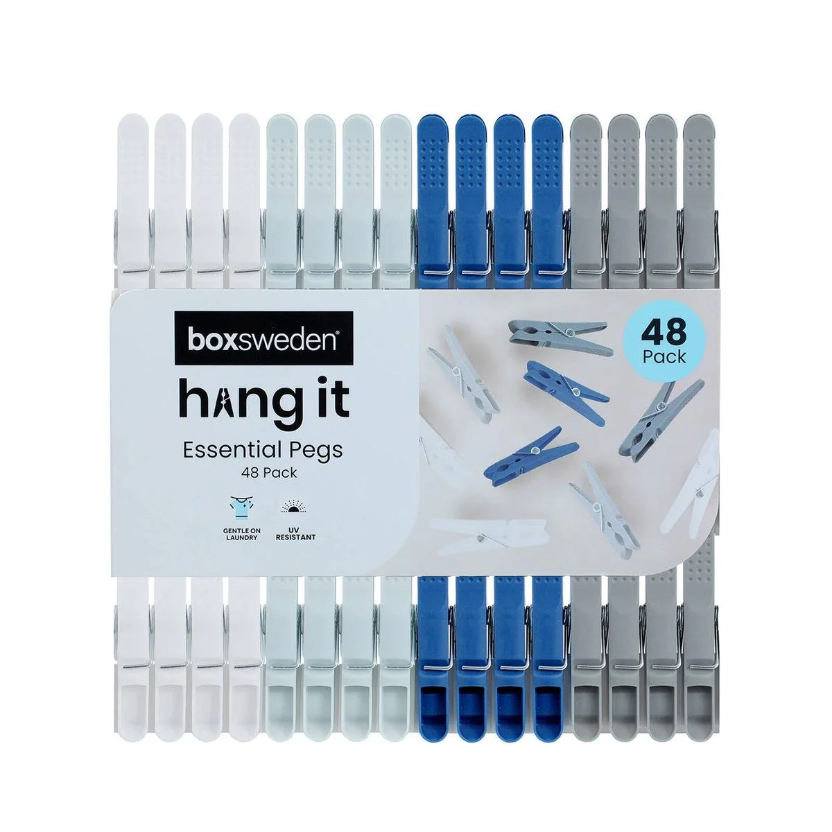 Boxsweden Essential Pegs 48 Pack - Durable UV Resistant Laundry Pegs 235mm