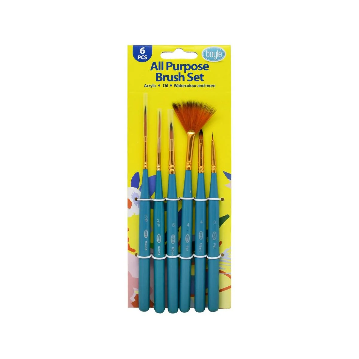 Boyle 6 Piece All Purpose Brush Set - Gold Taklon Synthetic Hair - 90mm x 50mm x 220mm