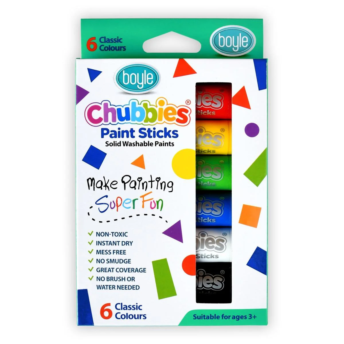Boyle Classic Colours Chubbies Paint Sticks - 6 Pack - 25mm x 180mm - Non-Toxic