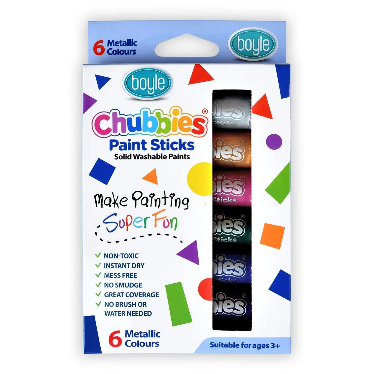 Boyle Metallic Colours Chubbies Paint Sticks 6 Pack - 25mm x 180mm - Non-Toxic