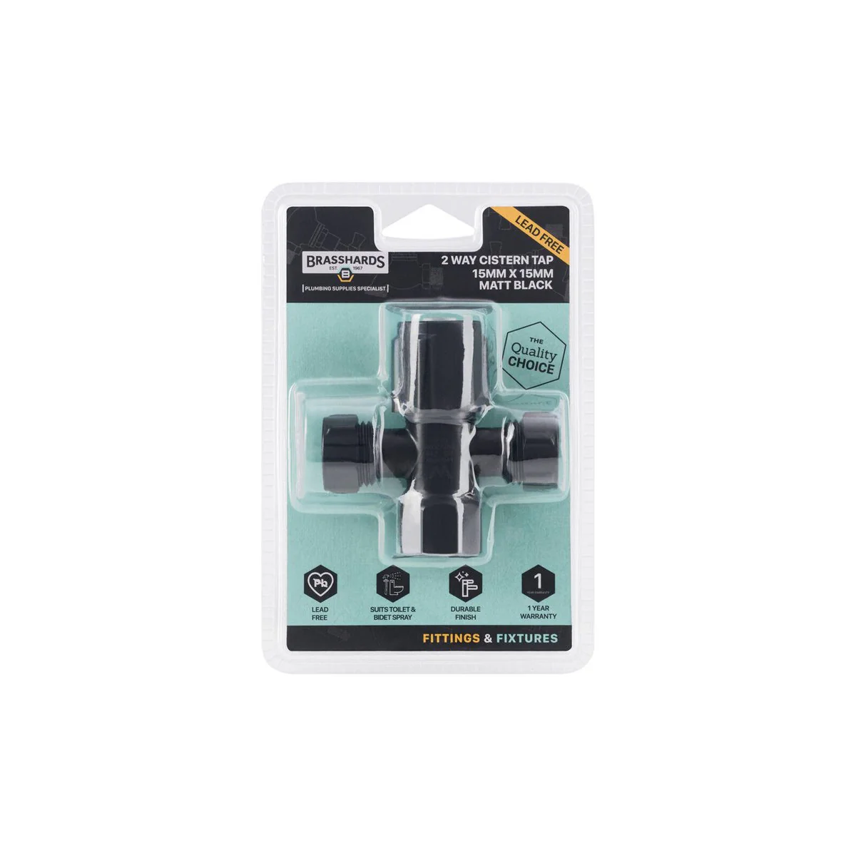 Brasshards 2 Way Cistern Tap - 15 x 15mm - Black Matt - Lead Free - Durable - Image 3
