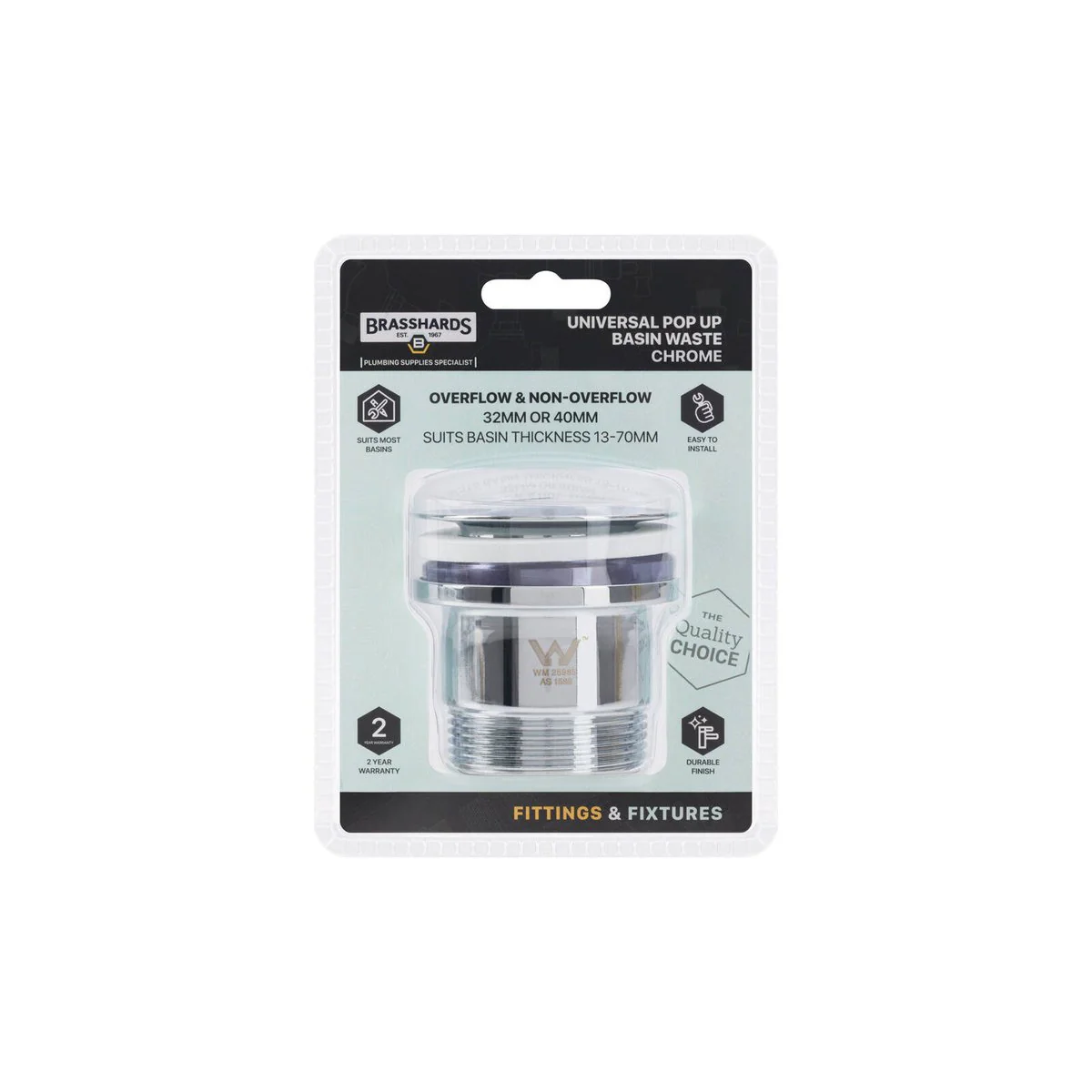 Brasshards Chrome Universal Pop Up Basin Waste - 40mm - Easy Install - Durable - Image 3