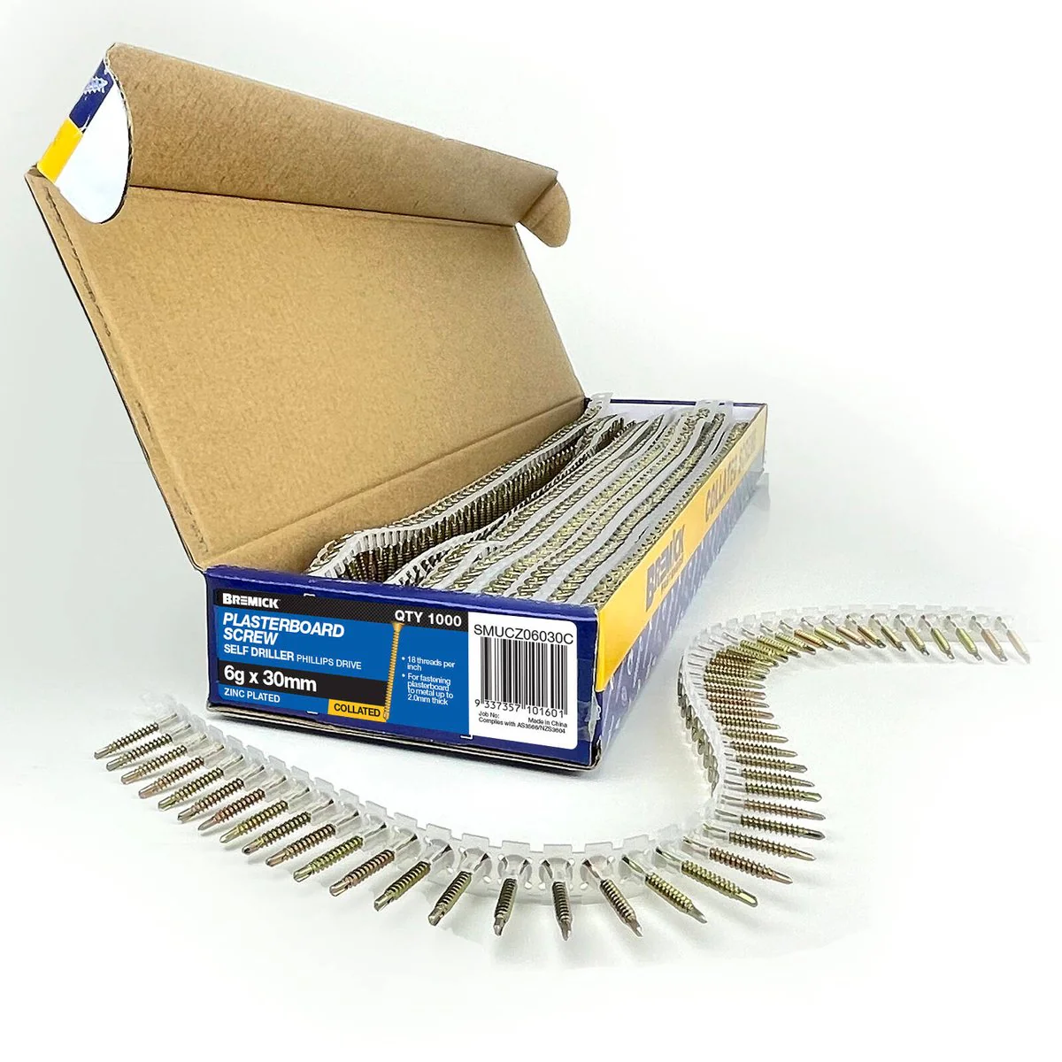 Bremick Collated Screw 6g x 30mm Zinc Yellow - 1000 Pack - Metal Drill Point - Image 3