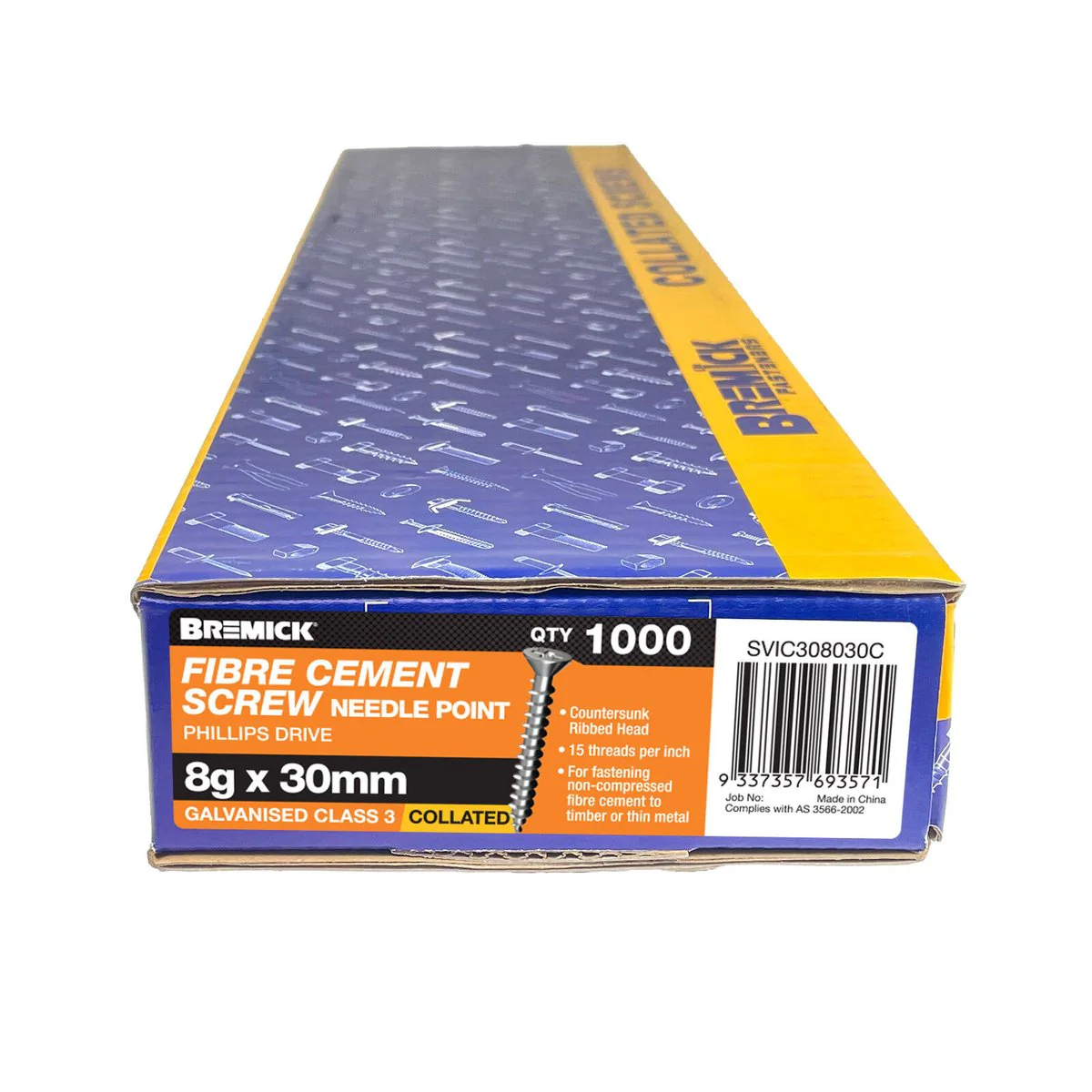 Bremick Collated Screw 8g x 30mm Galvanised - 1000 Pack - Fibre Cement - Image 2