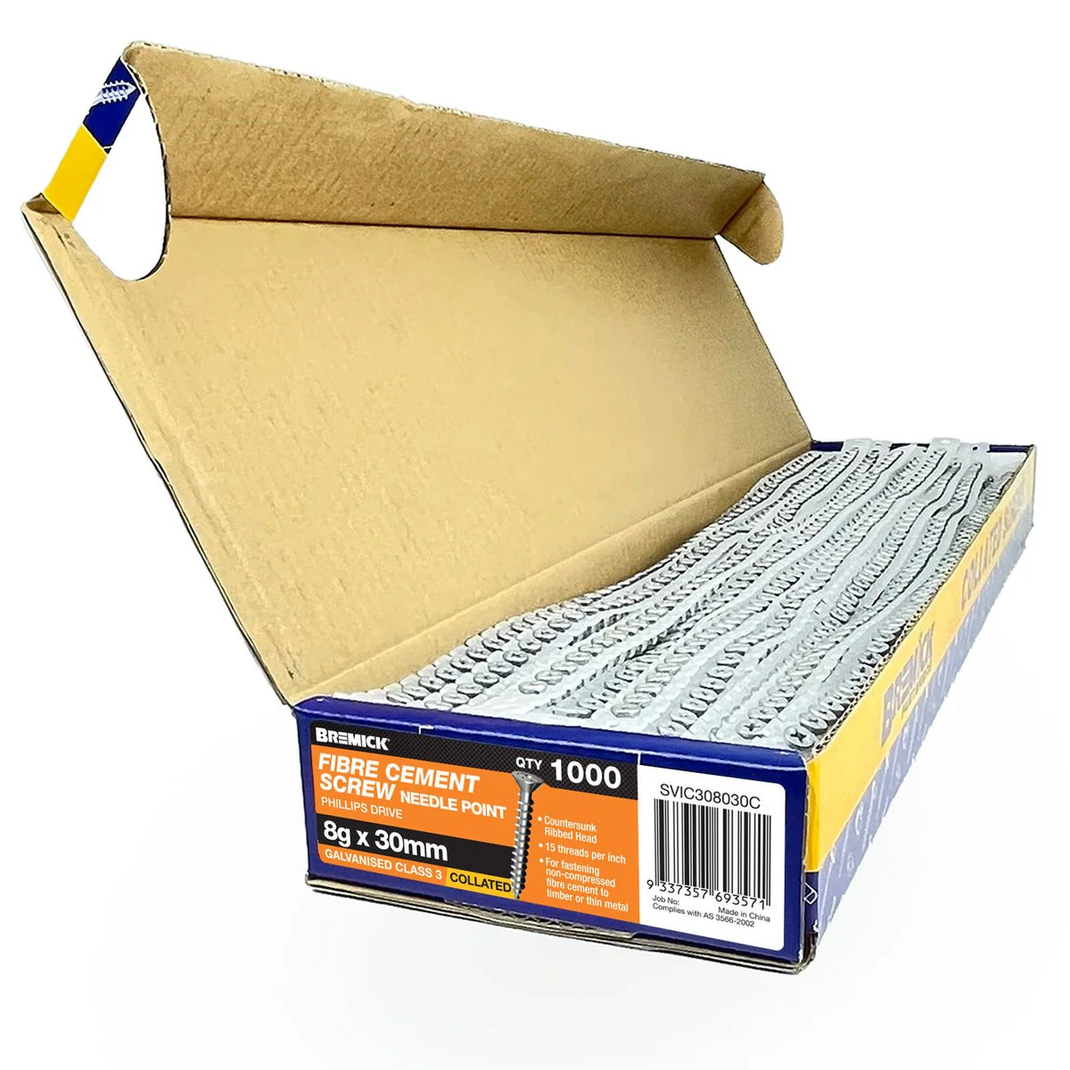 Bremick Collated Screw 8g x 30mm Galvanised - 1000 Pack - Fibre Cement - Image 3