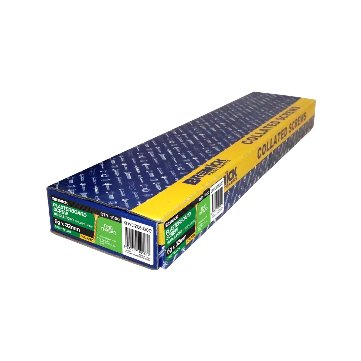 Bremick Collated Screws - 6g x 32mm - Zinc Yellow - 1000 Pack - Fine Thread - Image 2