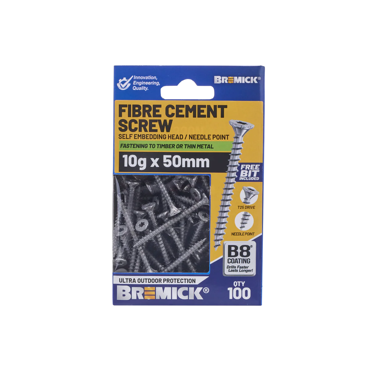 Bremick Fibre Cement Screw 10g x 50mm T25 B8 - Pack of 100 - Corrosion Resistant - Image 2