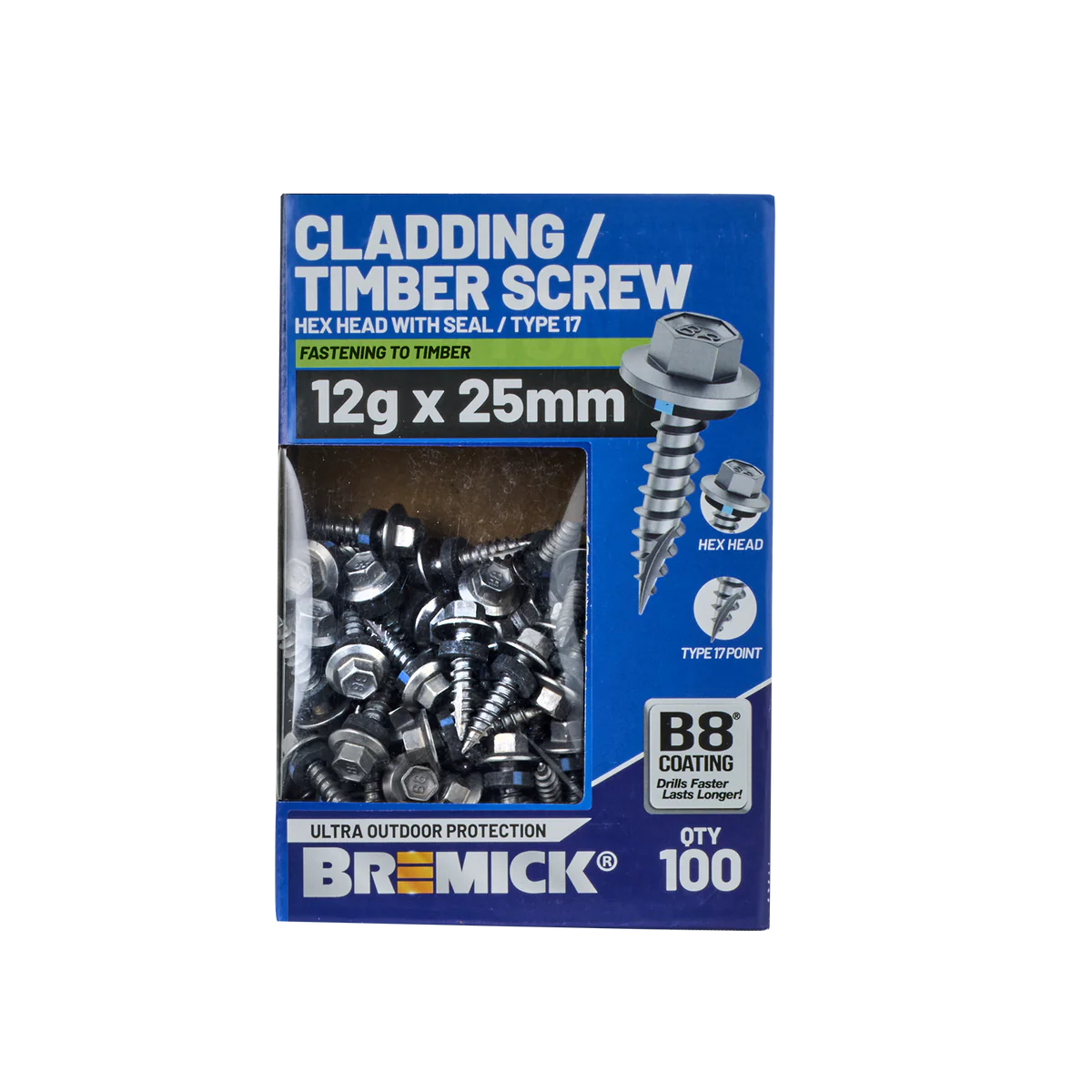 Bremick Hex Cladding Screw 12g x 25mm - 100 Pack - Corrosion Resistant - Image 2