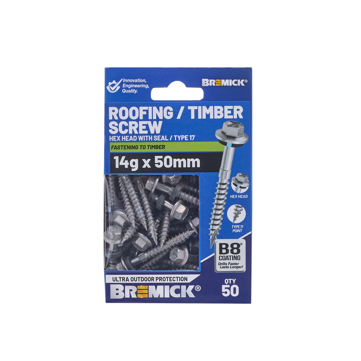 Bremick Hex Roofing Screw 14g x 50mm - Box of 50 - Watertight Seal - Corrosion Resistant - Image 2