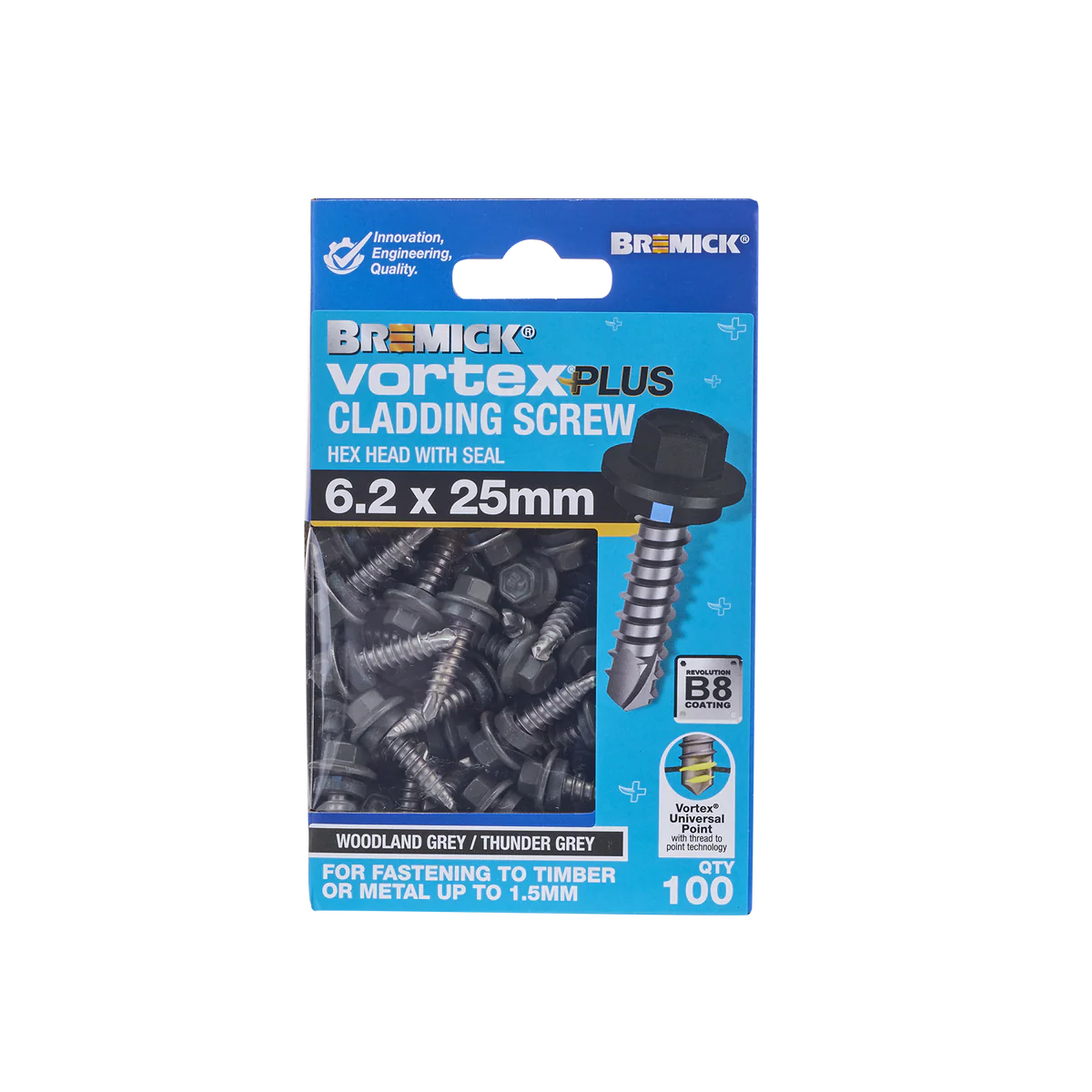 Bremick Hex Vortex Plus Cladding Screw 6.2 x 25mm - 100 Pack - B8 Coating - Image 2