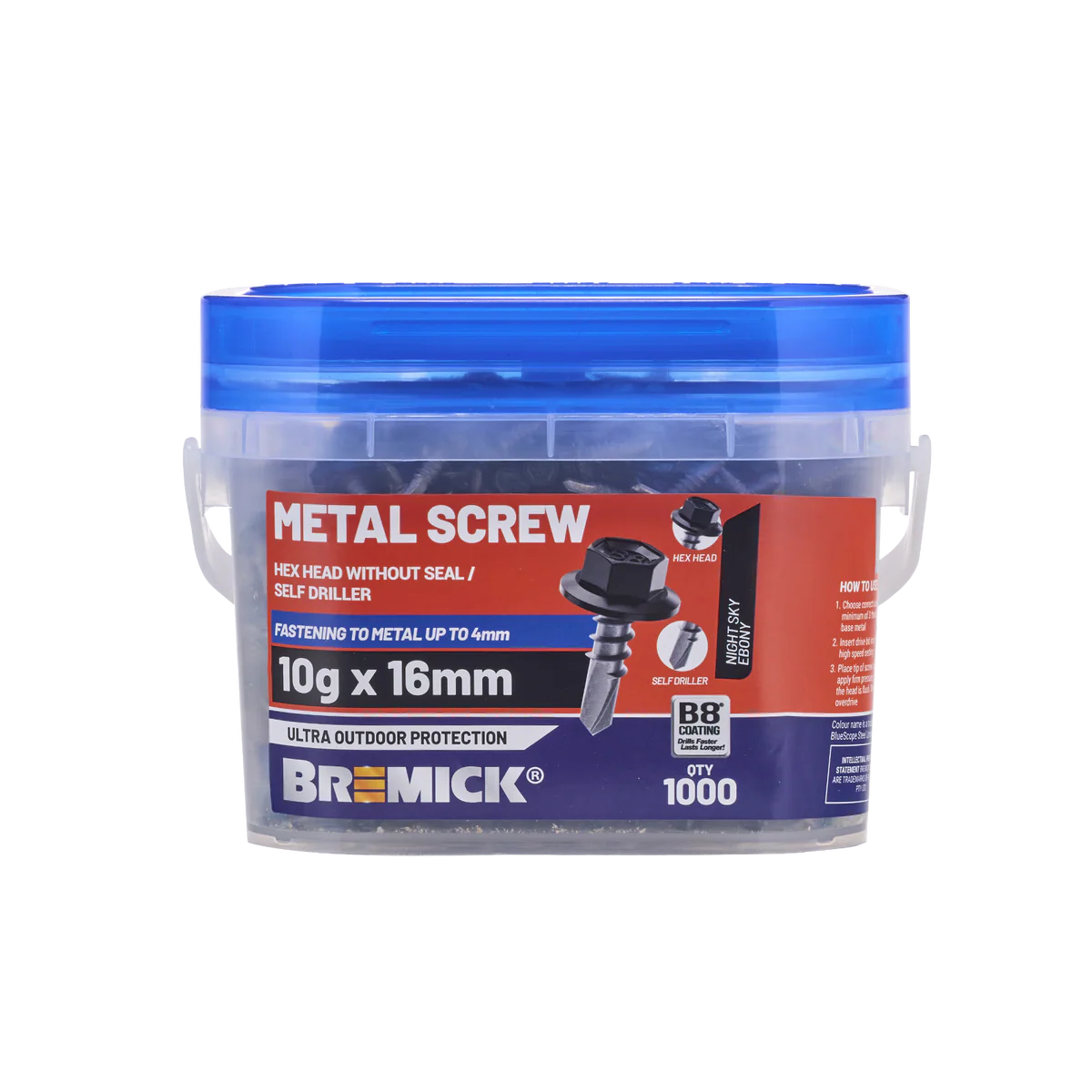 Bremick Metal Hex Screw 10g x 16mm - 1000 Pack - Carbon Steel - Corrosion Resistant - Image 2