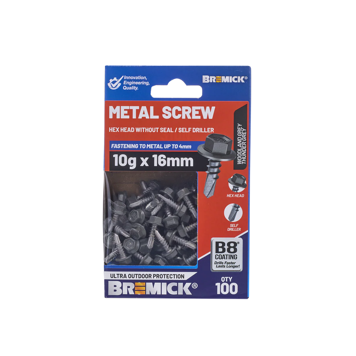 Bremick Metal Hex Screw - 10g x 16mm - B8 Coating - 100 Pack - Corrosion Resistant - Image 2