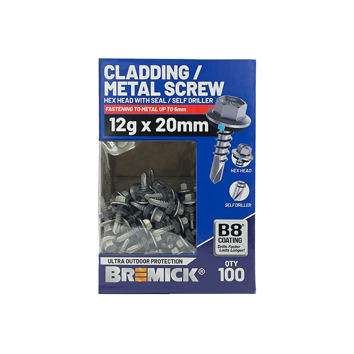 Bremick Metal Hex Screw - 12g x 20mm - 100 Pack - Corrosion Resistant - Image 2