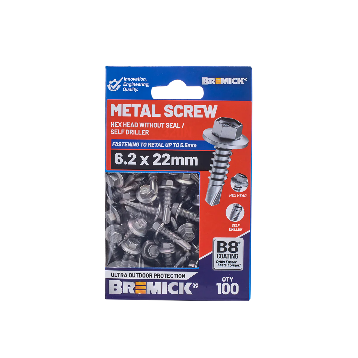 Bremick Metal Hex Screw 6.2 x 22mm - Box of 100 - Self-Drilling - Corrosion Resistant - Image 2