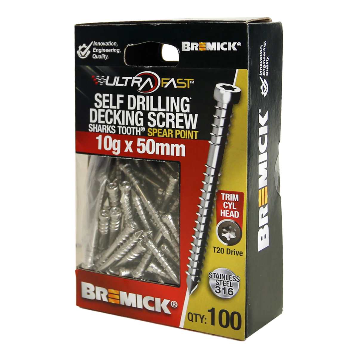 Bremick Ultrafast Stainless Steel 316 Trim Head Screws 10g x 50mm - 100 Pack - Quick Installation