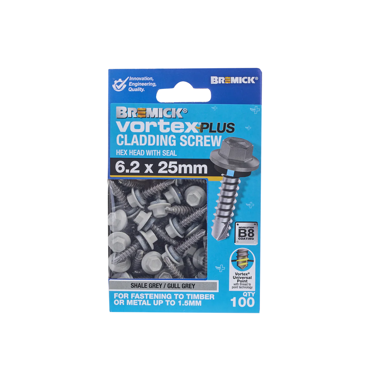 Bremick Vortex Plus Cladding Screw 6.2 x 25mm B8 Shale Grey - 100 Pack - Watertight Seal - Image 2