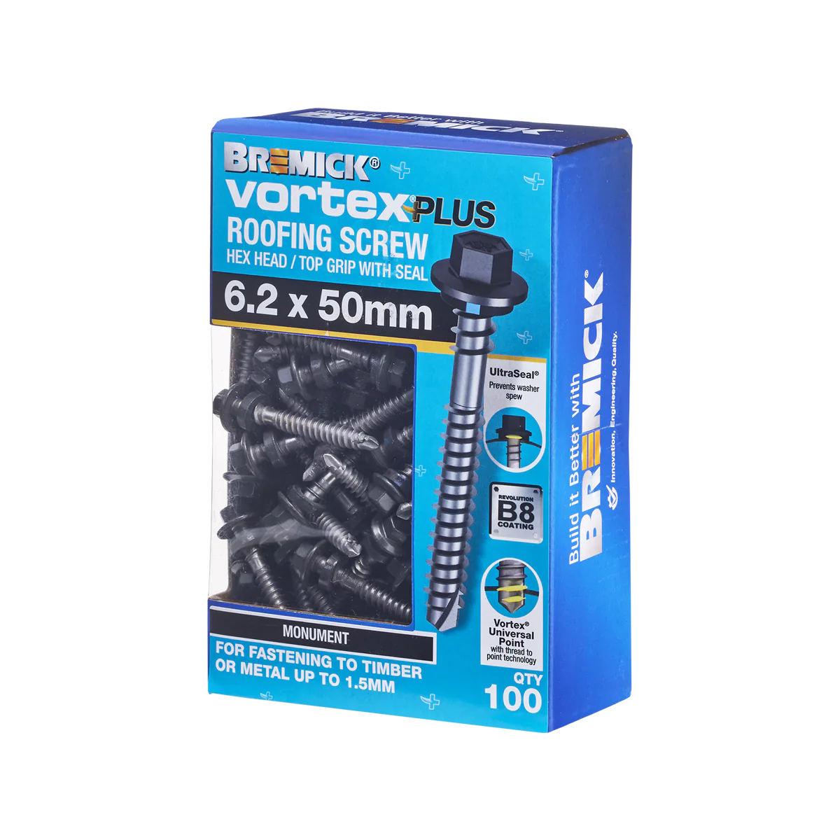 Bremick Vortex Plus Roofing Screw - 6.2 x 50mm - 100 Pack - Watertight