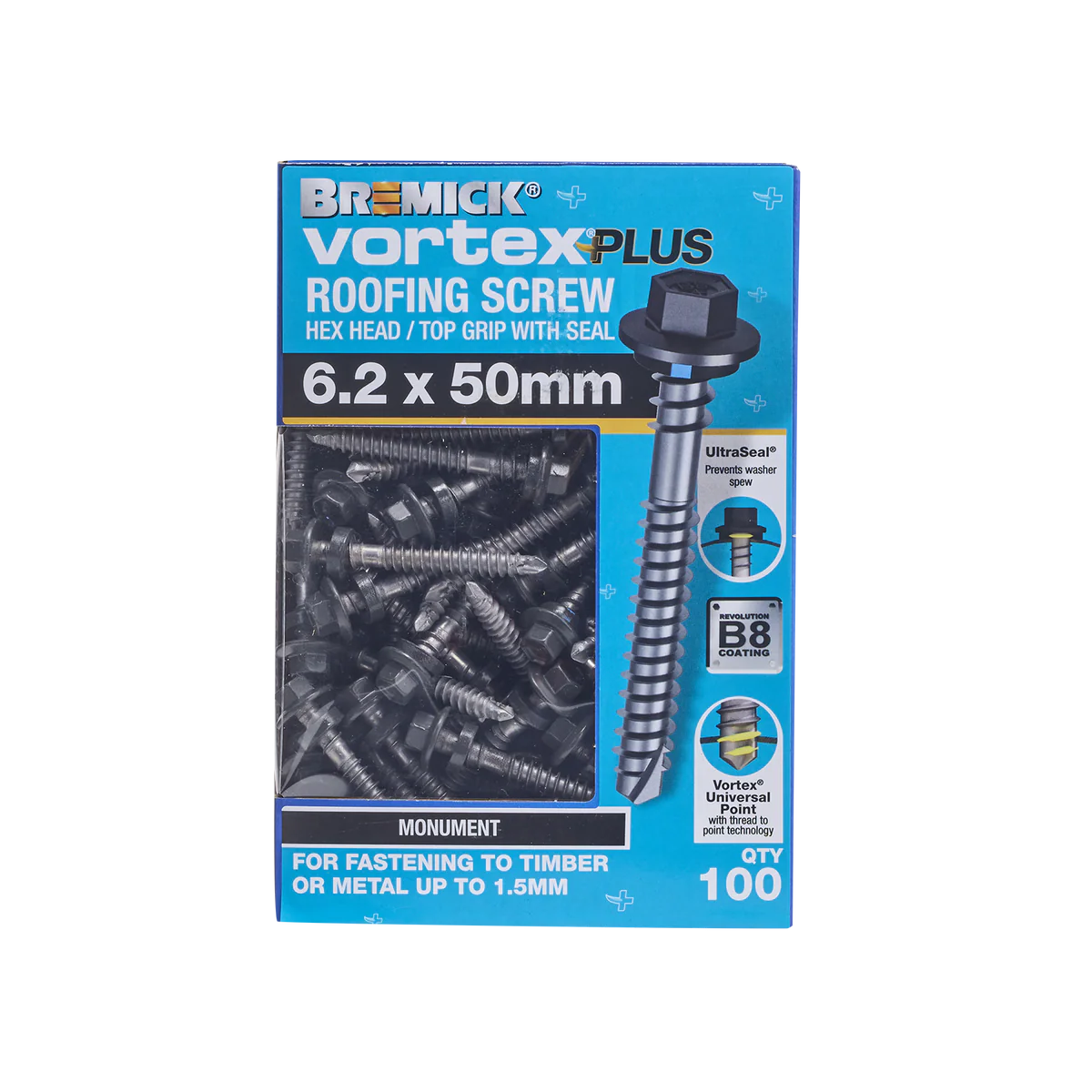 Bremick Vortex Plus Roofing Screw - 6.2 x 50mm - 100 Pack - Watertight - Image 2