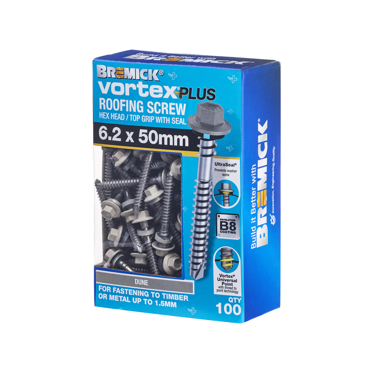 Bremick Vortex Plus Roofing Screw 6.2 x 50mm - Hex B8 - Dune - Box of 100