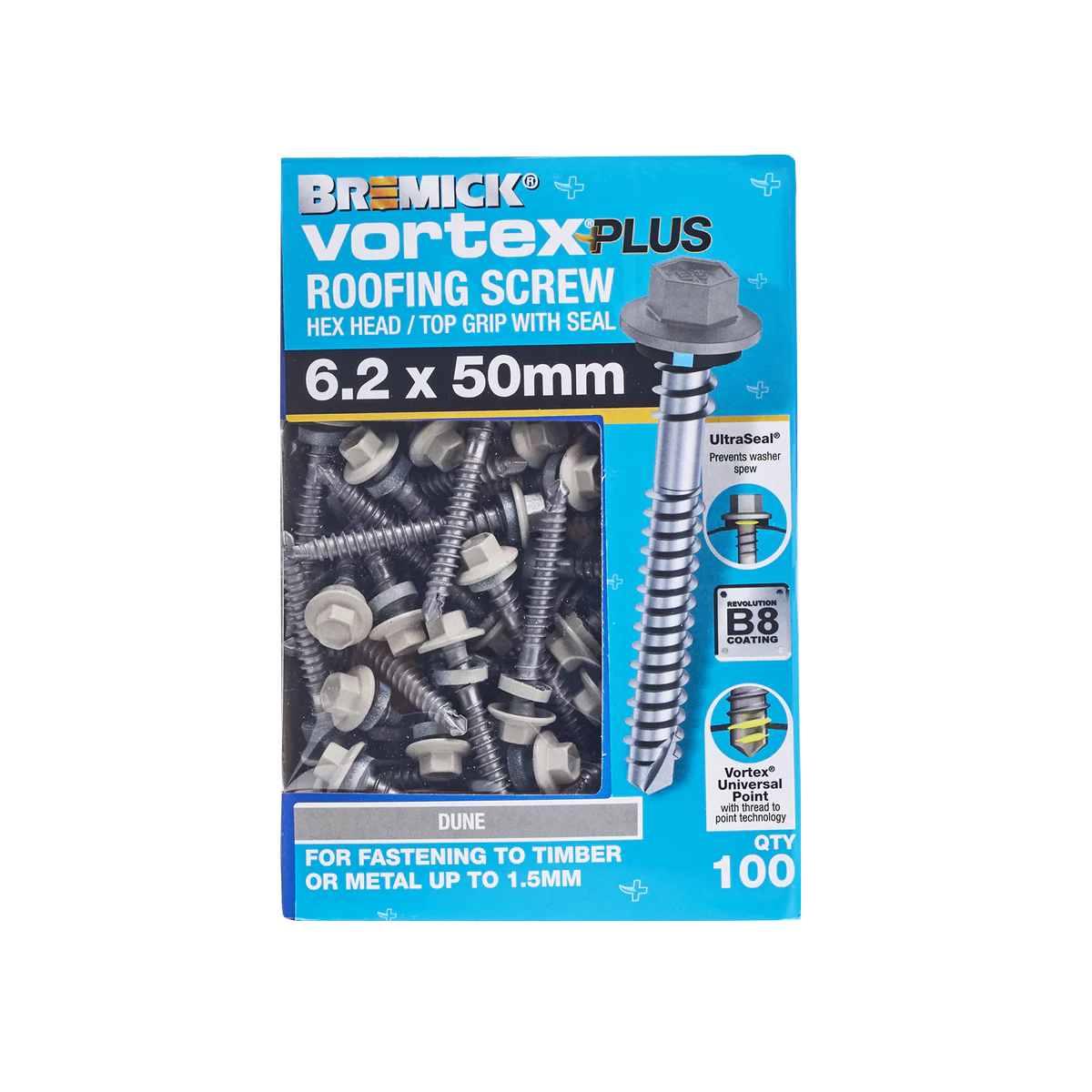 Bremick Vortex Plus Roofing Screw 6.2 x 50mm - Hex B8 - Dune - Box of 100 - Image 2