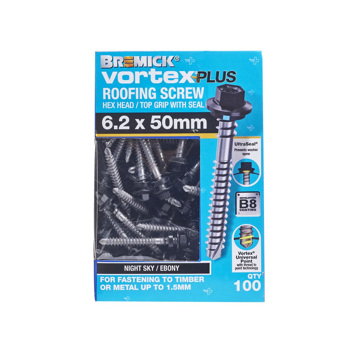 Bremick Vortex Plus Roofing Screw 6.2 x 50mm Hex - Box of 100 - Watertight - Image 2