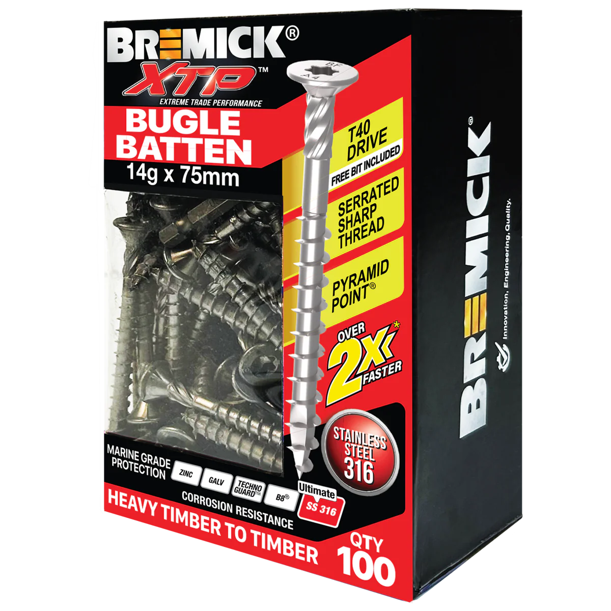Bremick Xtp Bugle Batten 14g x 75mm T40 Stainless Steel 316 - 100 Pack - Fast Installation