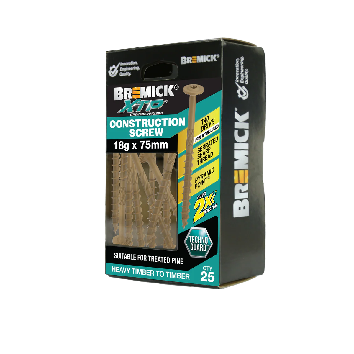 Bremick Xtp Construction Screw 18g x 75mm Tan - 25 Pack - T40 Drive - Corrosion Resistant