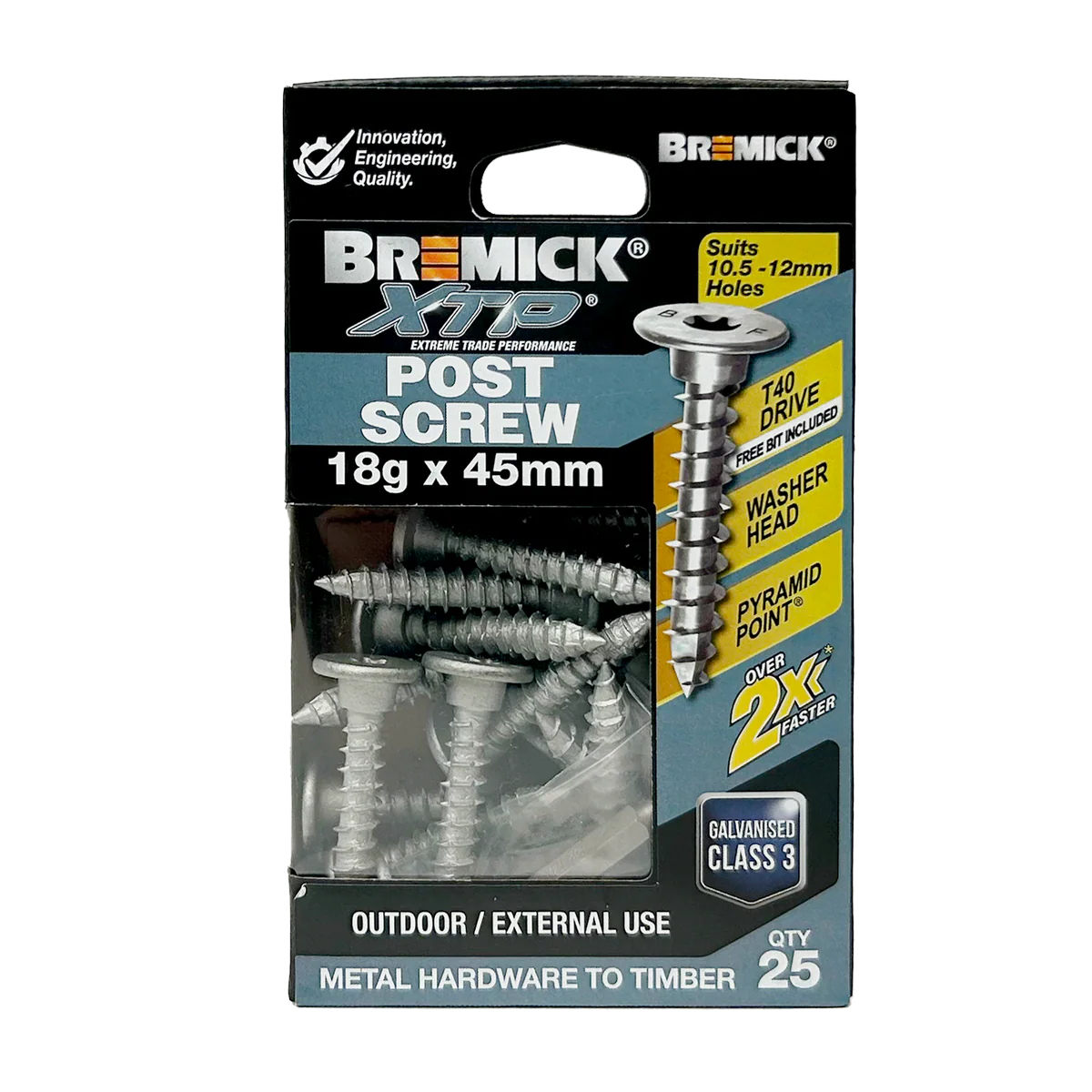 Bremick XTP Post Screw 18g x 45mm Galv - T40 - 25 Pack - Strong Fastening - Image 2