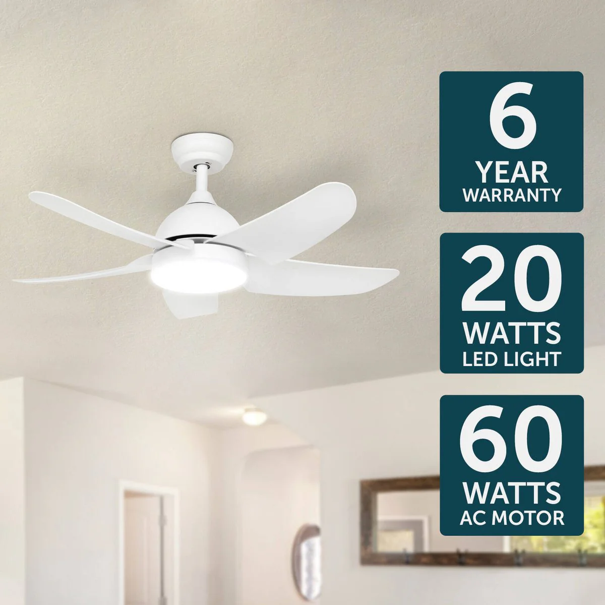 Brilliant 100cm Matt White Bellis AC Ceiling Fan - Remote Control - LED Light - Image 5