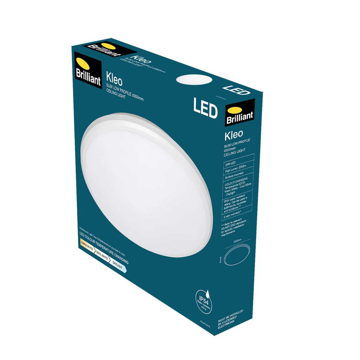 Brilliant 30cm Tri Colour IP54 Kleo Slimline LED Oyster Ceiling Light - 2000 Lumens - White - Image 5