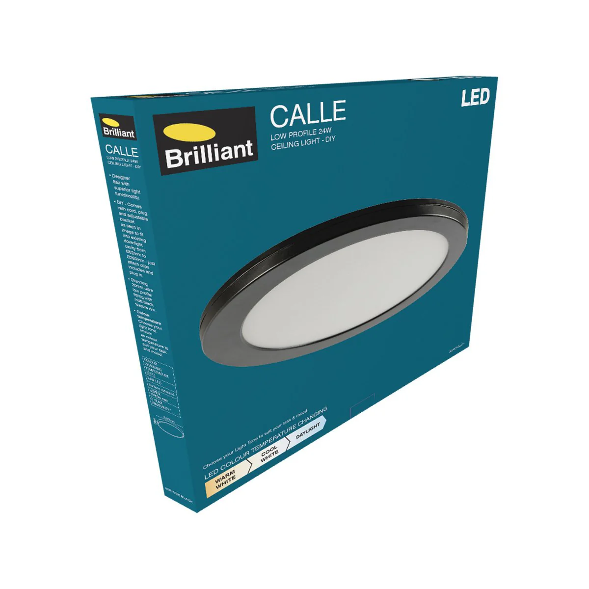 Brilliant 30cm Tri Colour LED Oyster Ceiling Light - Plug-in DIY - Black - Image 4