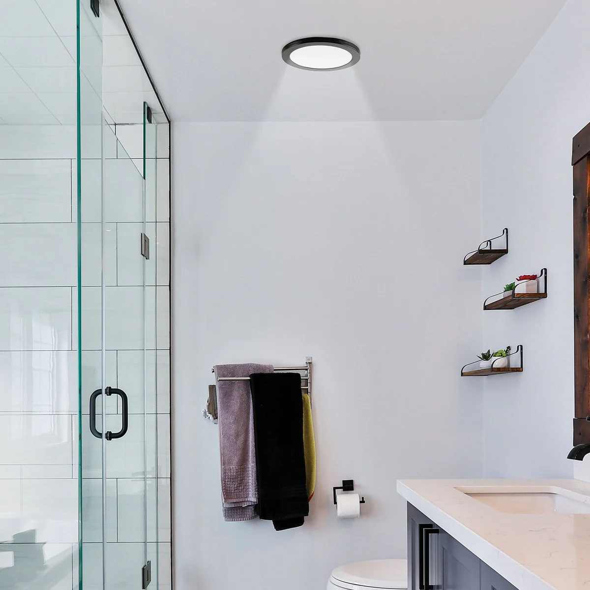 Brilliant 30cm Tri Colour LED Oyster Ceiling Light - Plug-in DIY - Black - Image 5