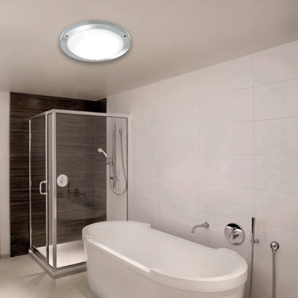 Brilliant Atherton Ceiling Light - 310mm - Brushed Steel - IP44 Rated - Image 4