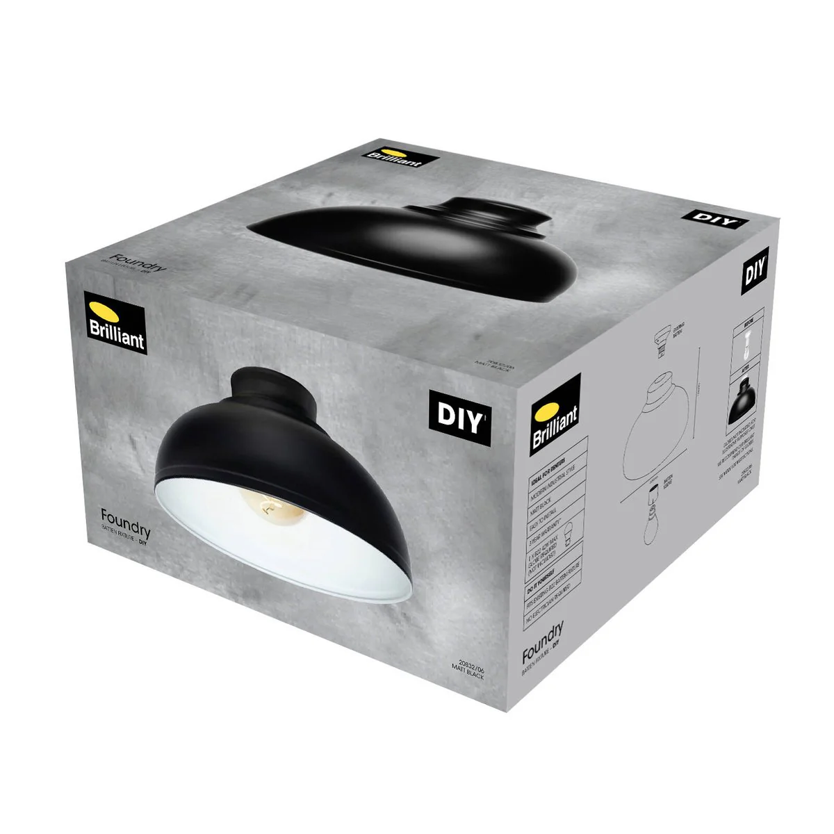 Brilliant 28cm Matt Black Foundry DIY Batten Fix Light Shade - Image 4