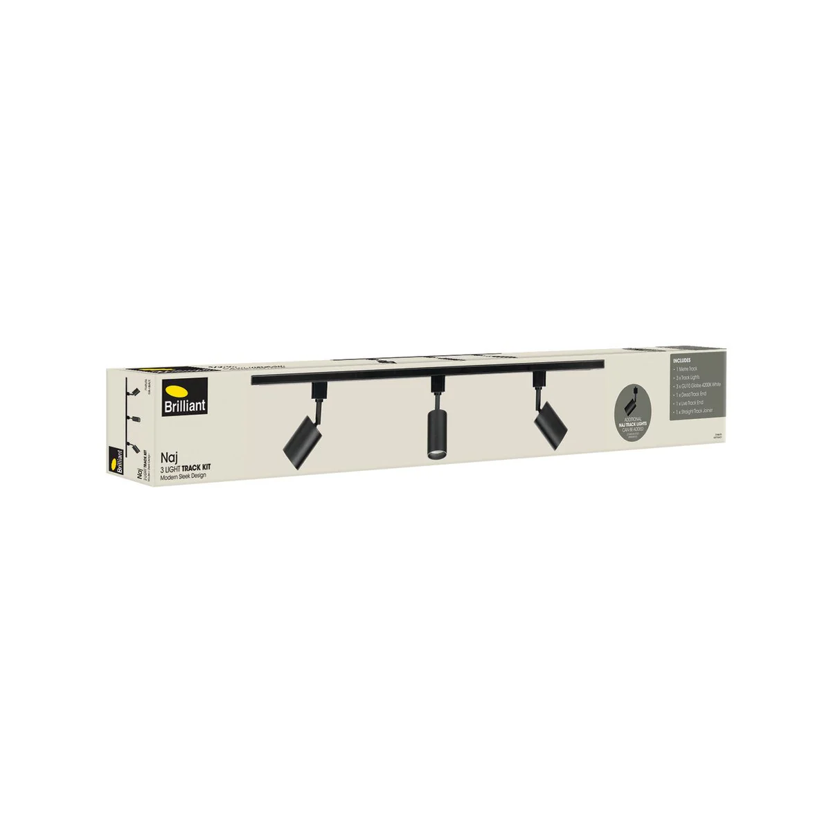 Brilliant Black Naj 3 Light Track and Spotlight Kit - 3 x 7W - 1m - Matt Black - Adjustable - Image 2