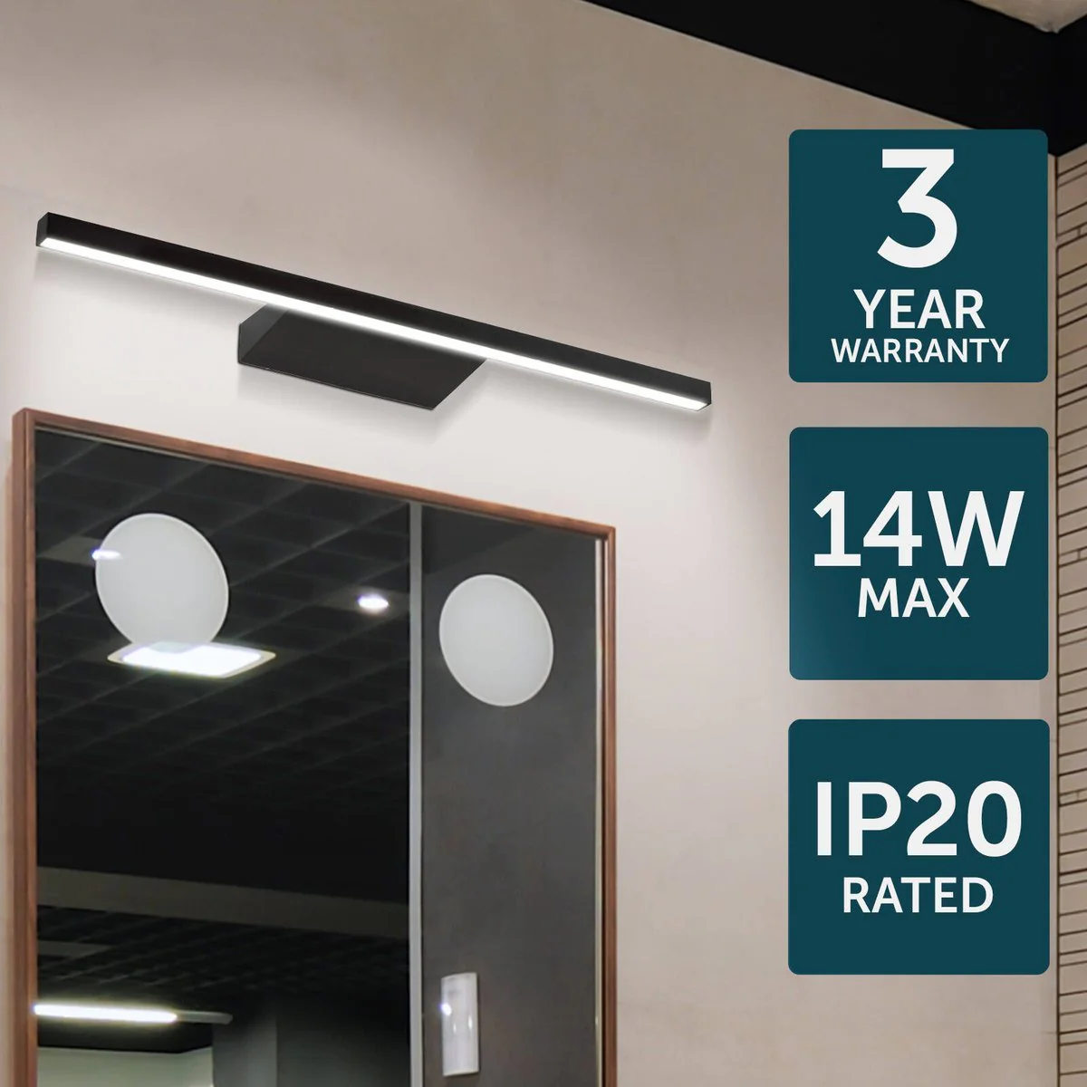 Brilliant Kaji 60cm Black LED Vanity and Wall Light - 350lm - Indoor Use - Image 3