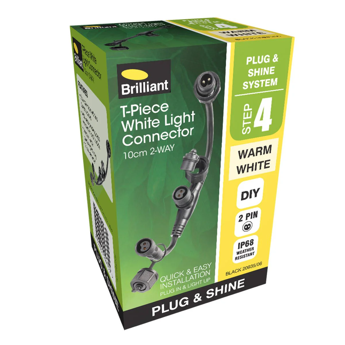 Brilliant Lighting T Piece Connector - 2-Pin 3-Way Splitter - 15mm x 100mm - Black - Image 3