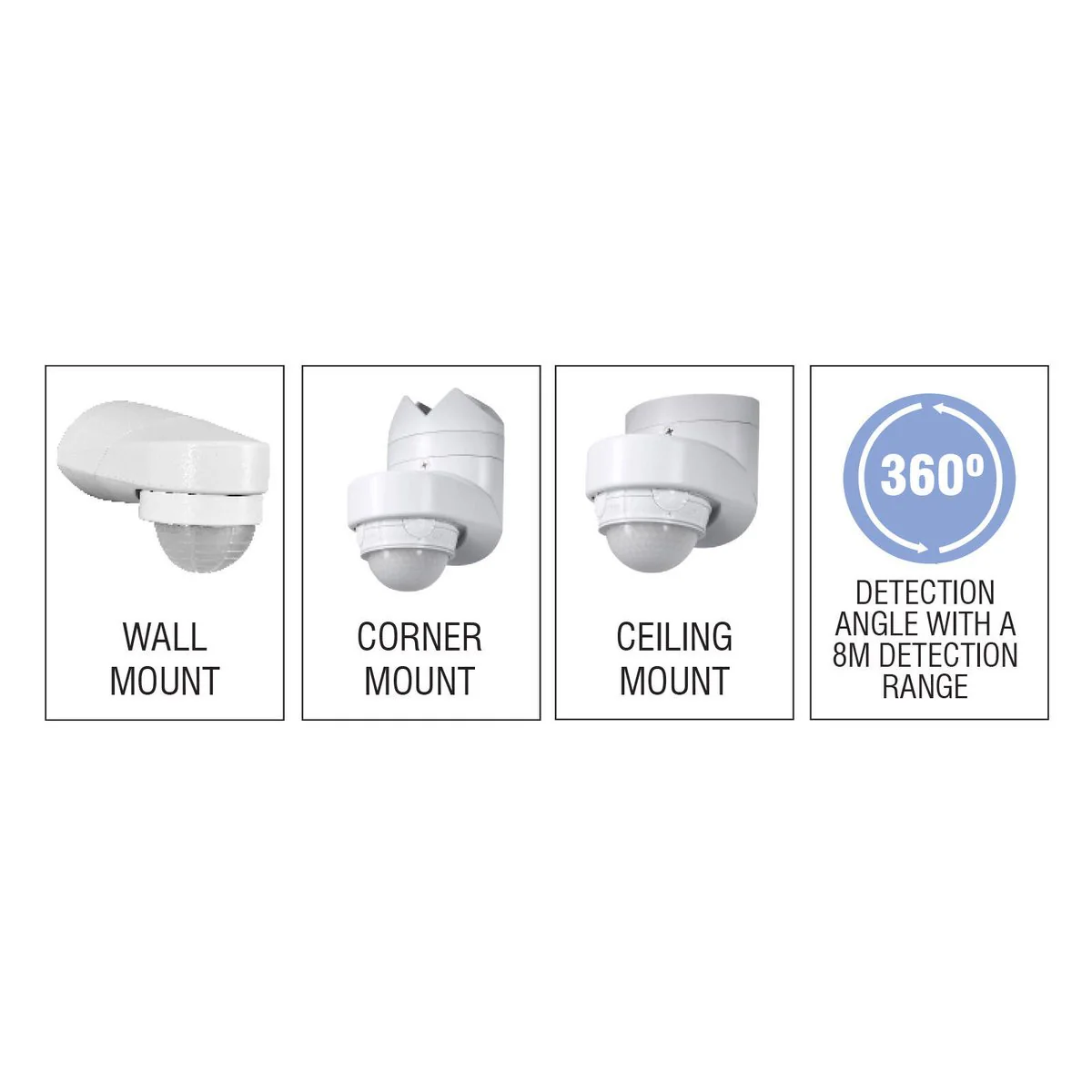 Brilliant White Versa 360 PIR Motion Sensor - 3 Way Mount - Weather Resistant - Adjustable Sensitivity - 71.5mm x 80.7mm x 140.2mm - Image 5