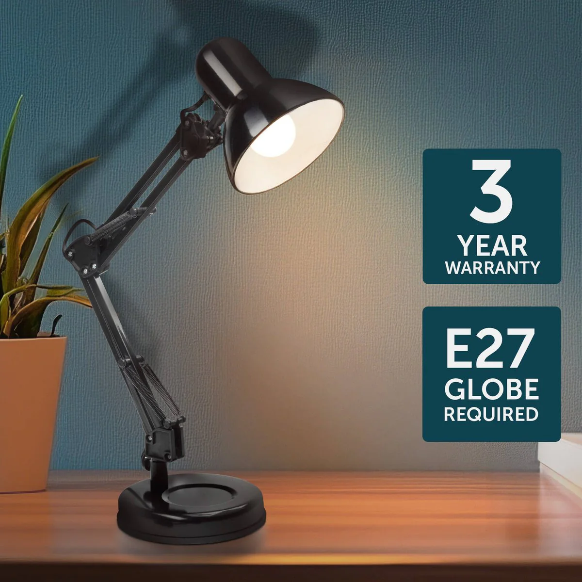 Brilliant XL Black Flexi Lloyd Desk Lamp - 1 x 28W E27 - 155mm x 500mm - Image 3