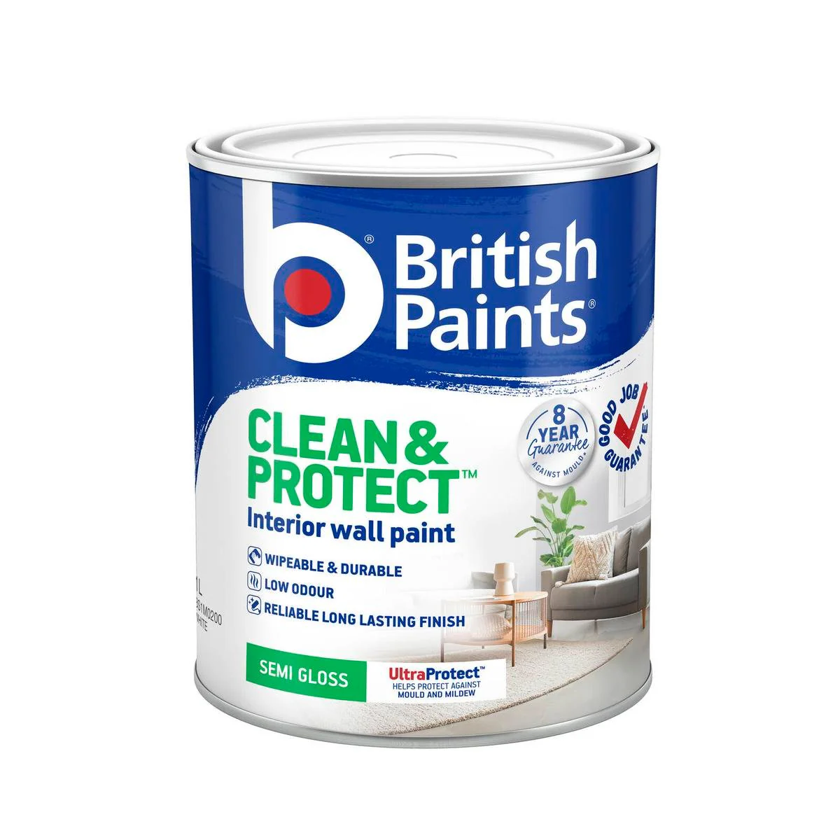 British Paints 2L Semi Gloss White Interior Paint - Wipeable Finish - 8-Year Mould Guarantee