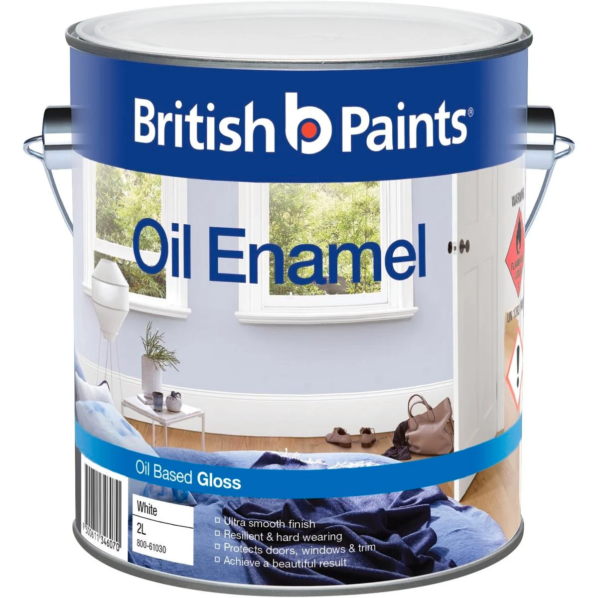 British Paints 2L White Gloss Enamel Paint - High Gloss Finish - Durable