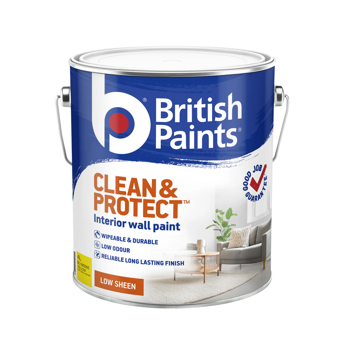 British Paints 4L Yellow Low Sheen Interior Paint - Wipeable Finish - Low Odour