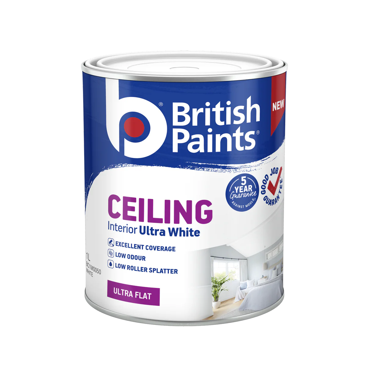 British Paints Ceiling Interior Ultra White 1L - Quick-Drying - Low Odour