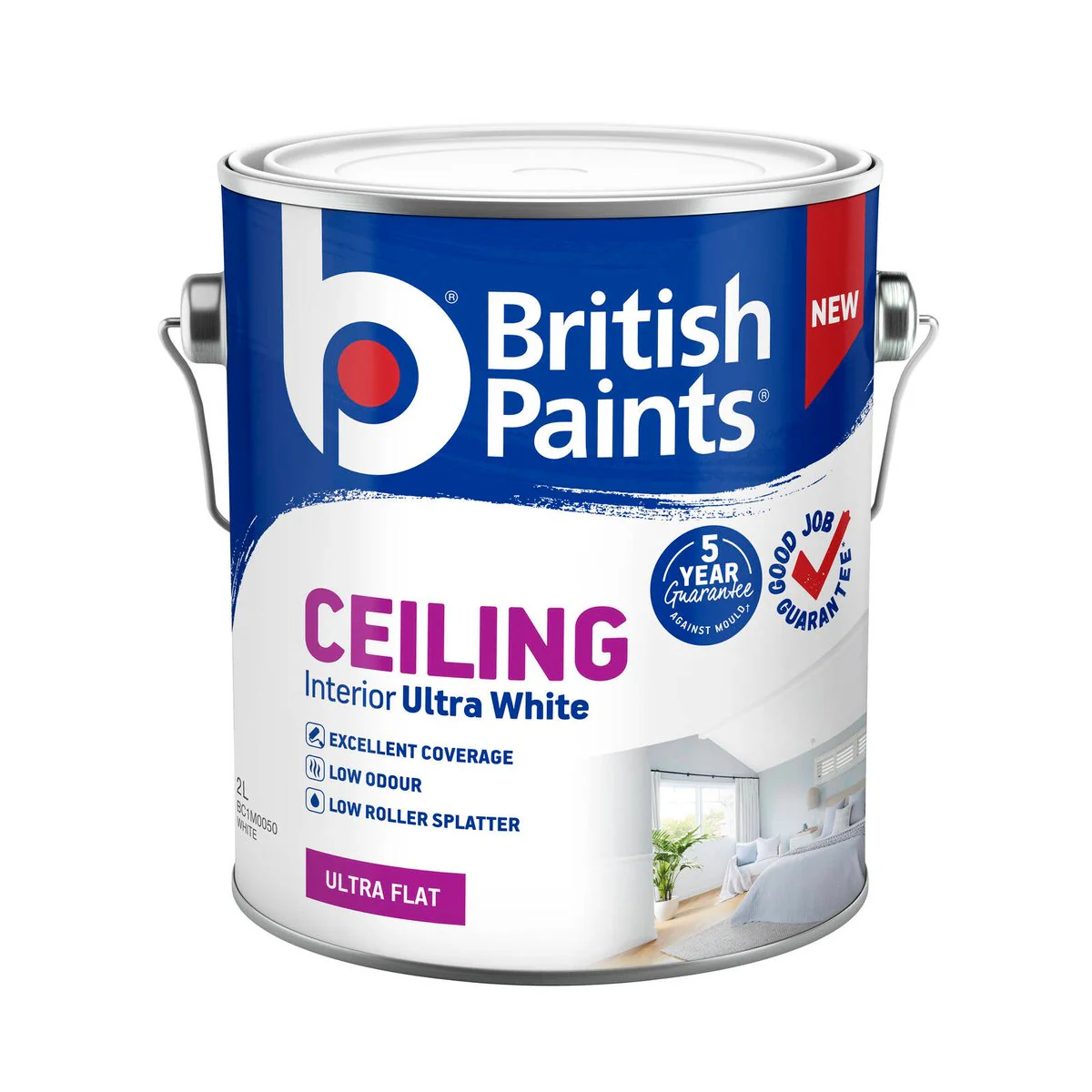 British Paints Ceiling Interior Ultra White 2L - 2.5kg - Acrylic - Excellent Coverage