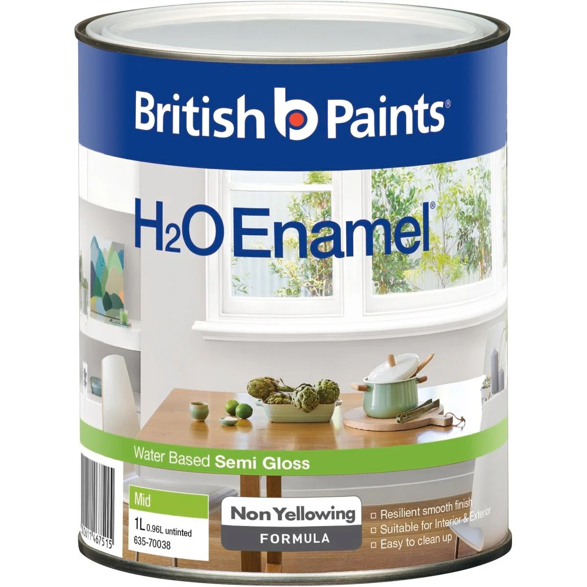 British Paints H2O Enamel - 1L - Water Based - Semi Gloss Finish
