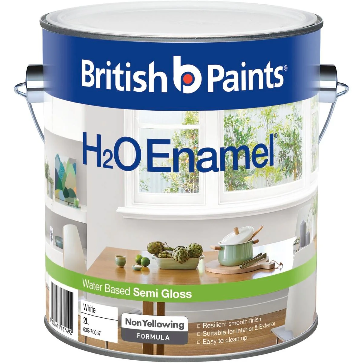 British Paints H2O Enamel - 2L - Water Based - Semi Gloss Finish