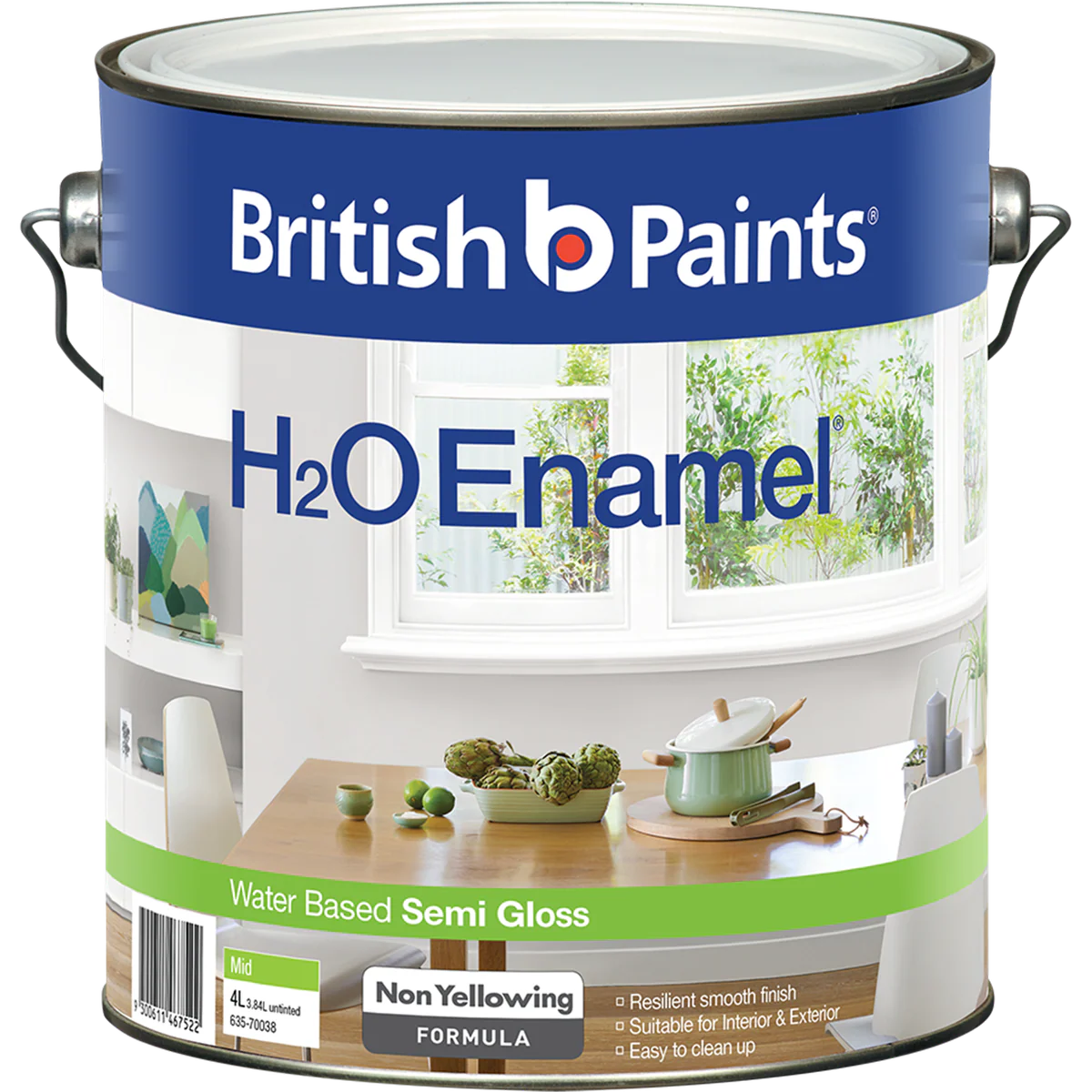 British Paints H2O Enamel - 4L - Water Based - Semi Gloss Finish
