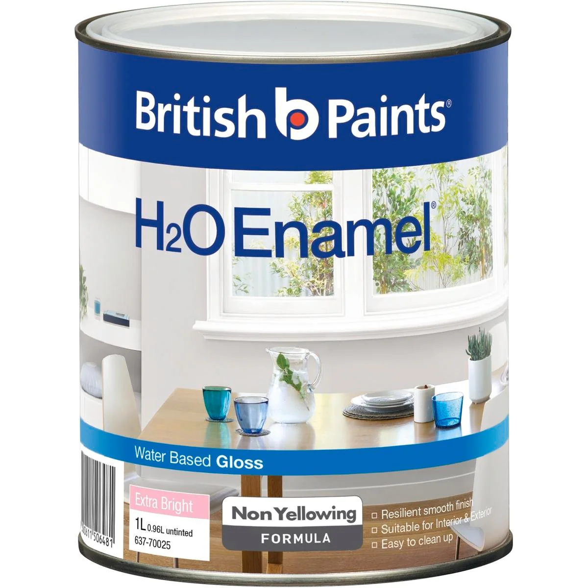 British Paints H2O Enamel Gloss - 1L - Water-Based - Extra Bright